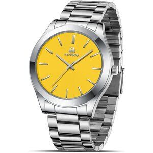 Men Silver Yellow Stainless Steel Analog Quartz Fashion Business Designer Watch